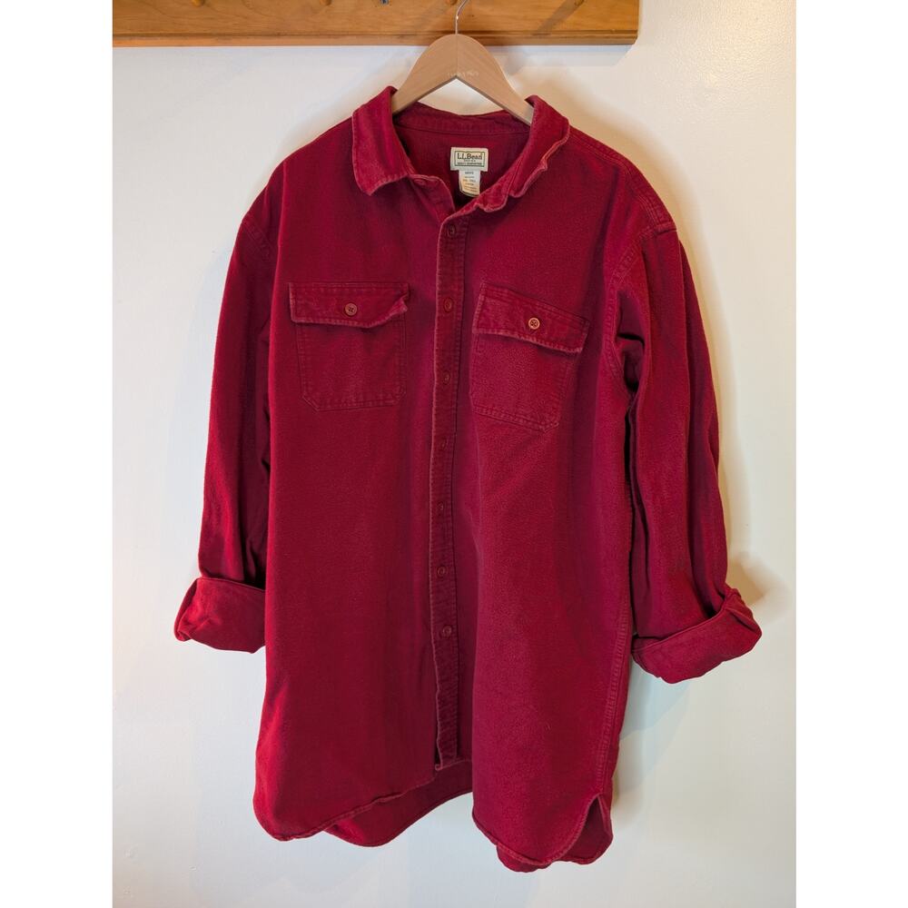 L.L.Bean Mens Flannel Shirt Burgundy Red Cotton Button Down XXL Tall Big Tall